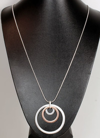 Long Silver & Rose Gold Discs Necklace