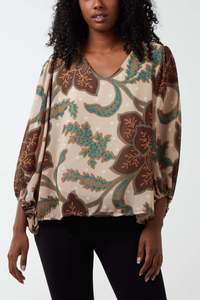 Abstract Paisley Print V-Neck Blouse  now half price!