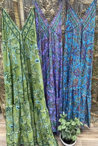 Paisley Print Backless Silk Dress